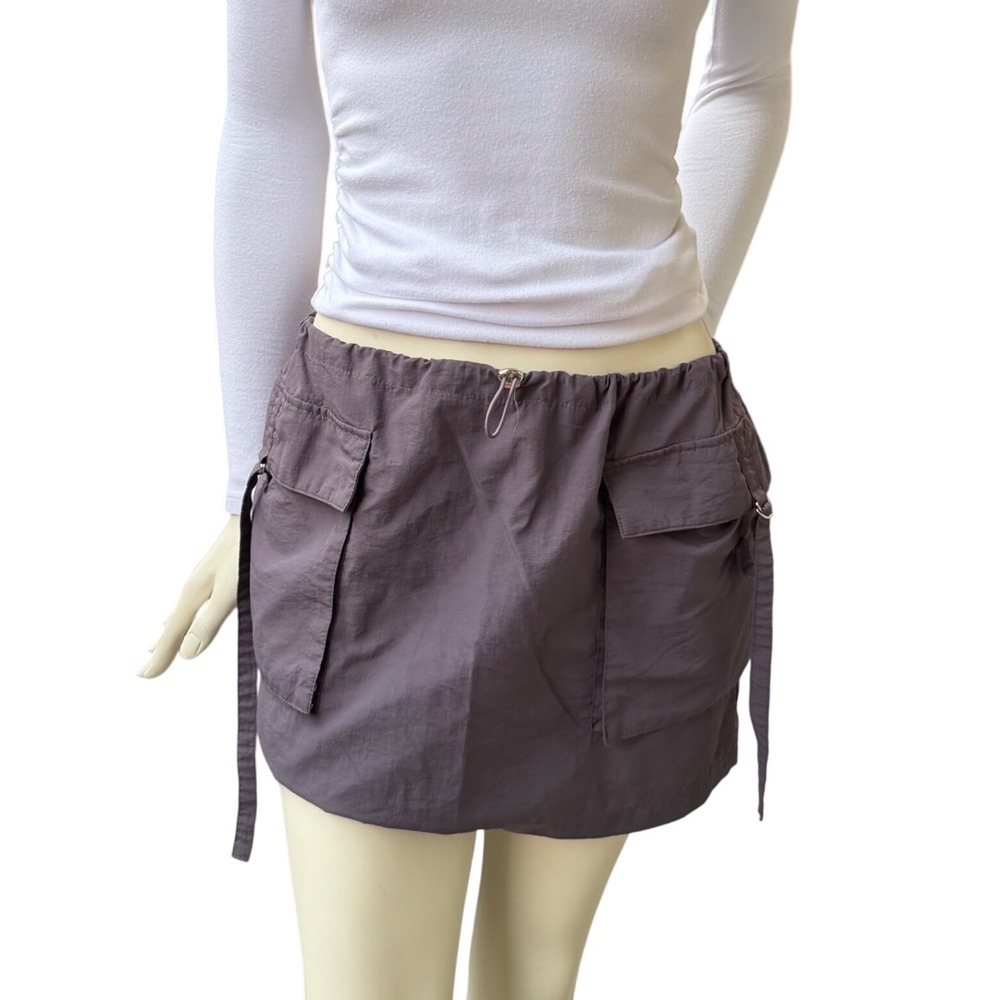 Shein Cargo Mini Skirt Mauve Elastic Drawstring Waist Y2K Bratz Gorpcore Sz L